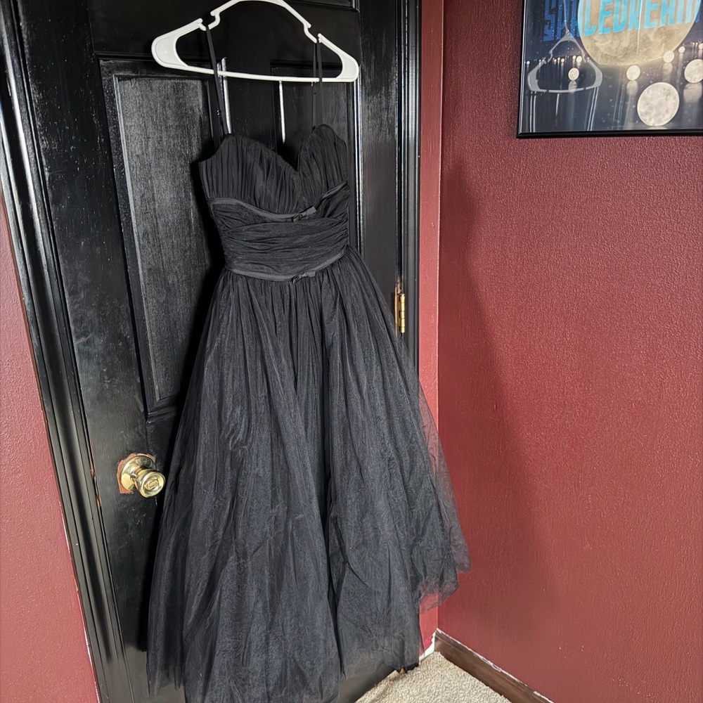 House of CB Black Tulle Midi Dress with Ruched Bust - Picture 2 of 8